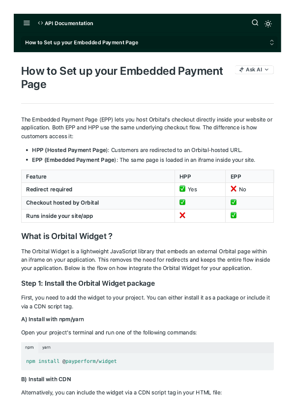 Embedded Payment Page Setup